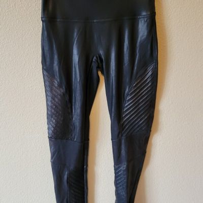 SPANX Faux Leather Shiny MOTO LEGGINGS BLACK-Size Medium